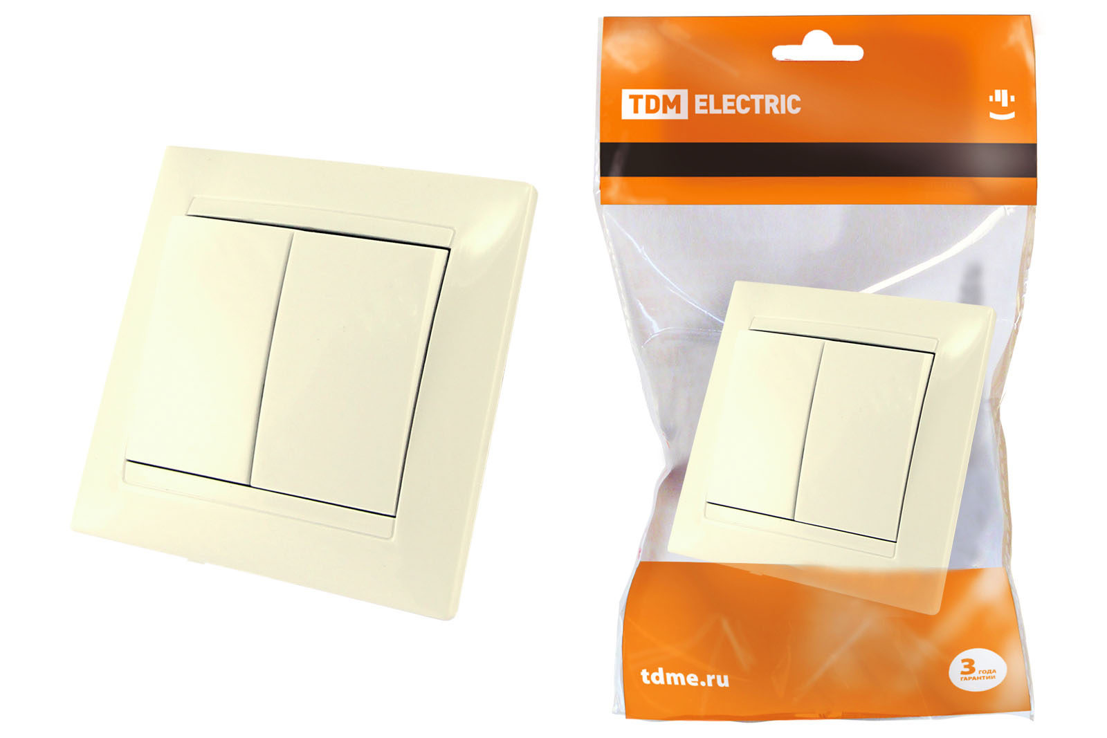 Выключатель 2-х кл. 10А сл. кость