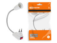 Переходник вилка-Е27 гибкий 300мм с выключателем, белый, TDM