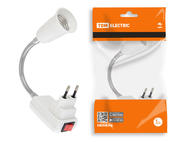 Переходник вилка-Е27 гибкий 150мм с выключателем, белый, TDM