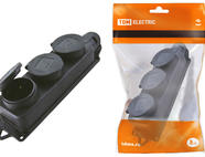 Розетка трехместная с заглушками каучук 2Р+РЕ 16А 250В IP44 TDM