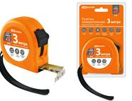 Рулетка, длина 3 м, стальная лента, ширина 16 мм, прорезиненное покрытие, магнит, 