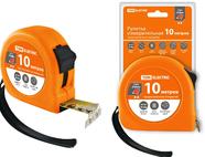 Рулетка, длина 10 м, стальная лента, ширина 25 мм, прорезиненное покрытие, магнит, 