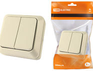 Выключатель 2-кл. открытой установки IP20 10А, сл. кость 