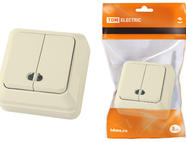 Выключатель 2-кл. открытой установки с подсветкой IP20 10А, сл. кость 