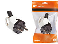 Вилка угловая с ушком с/з белая 16А 250В TDM