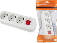 Колодка розеточная 3 гнезда 2П+3 c выключателем 16А 250В белая TDM