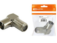 Переходник гнездо F - штекер TV угловой, инд. упаковка TDM